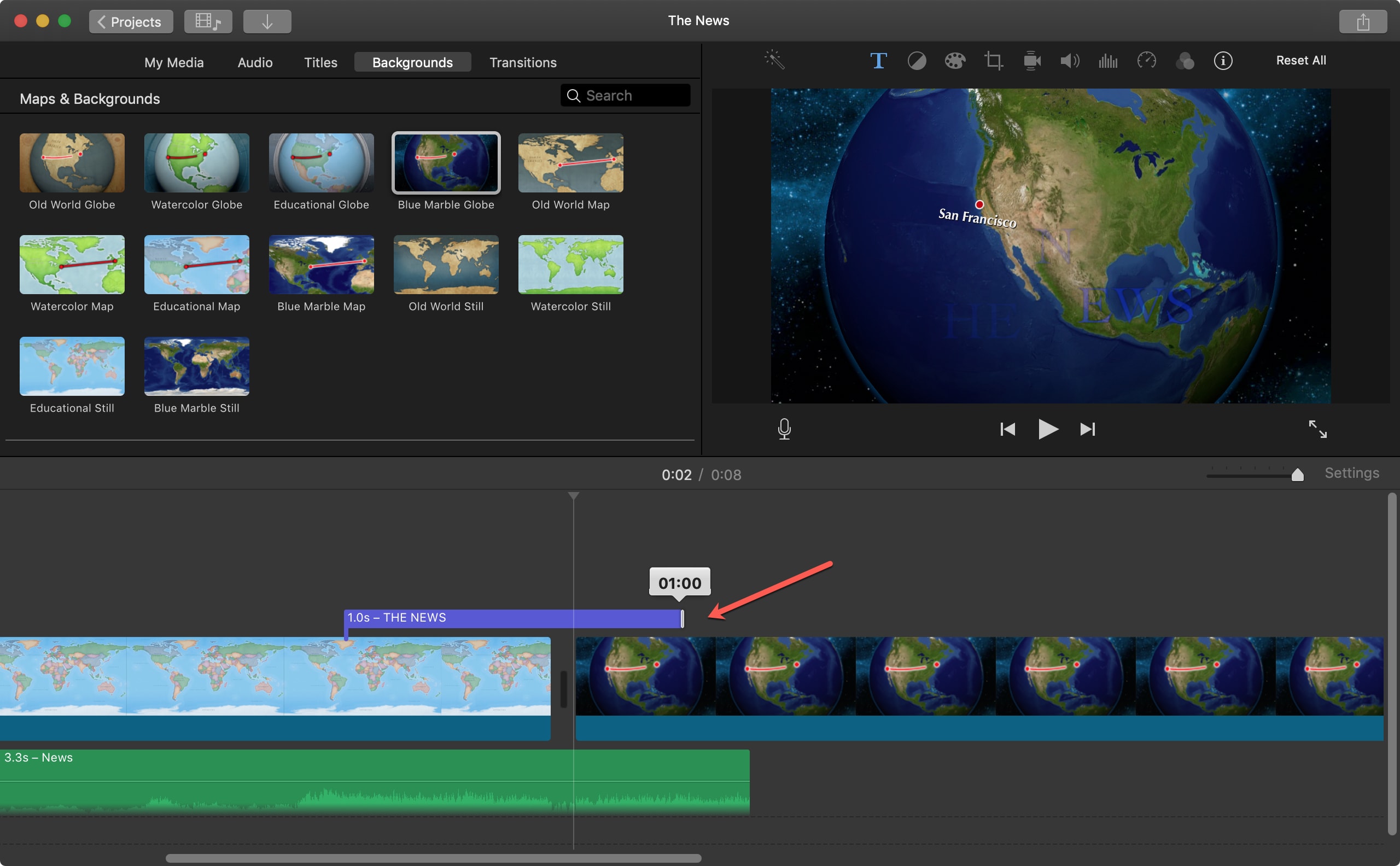 Ajustar duración del título iMovie Mac
