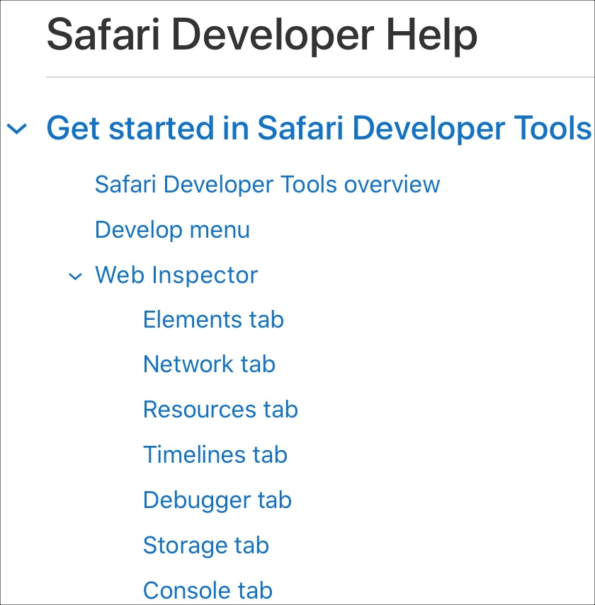 Sitio del desarrollador de Safari Web Inspector