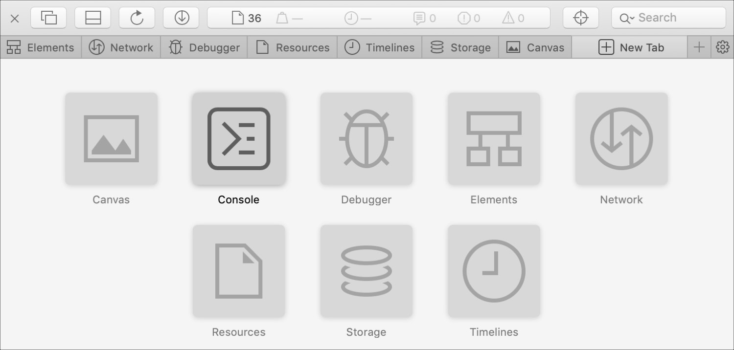 Safari Web Inspector Tabs en Mac