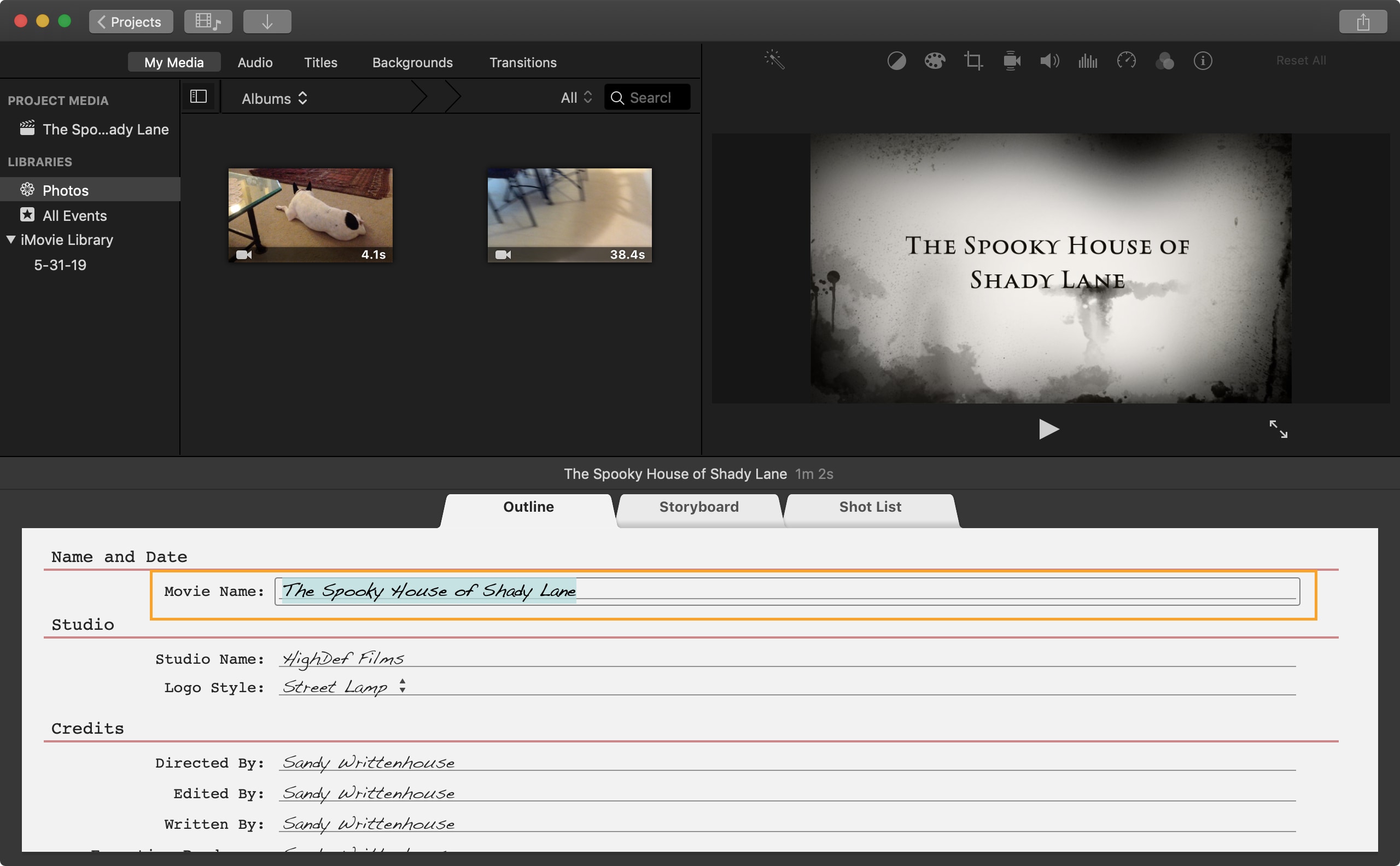 Título del avance iMovie Mac