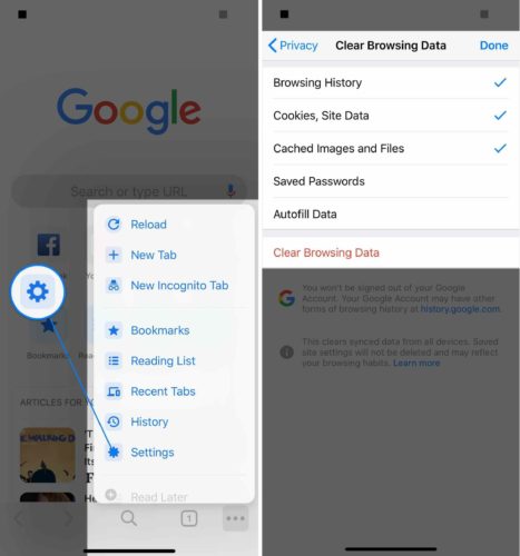 borrar los datos de navegación de Chrome en iPhone