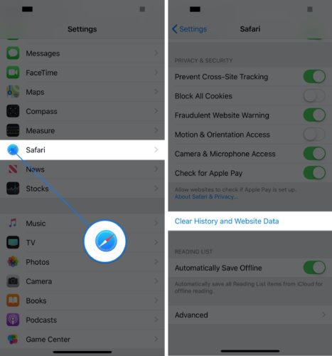 Claro historial de safari y datos del sitio web ios 12