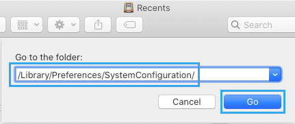 Vaya a / Library / Preferences / SystemConfiguration / Folder en Mac