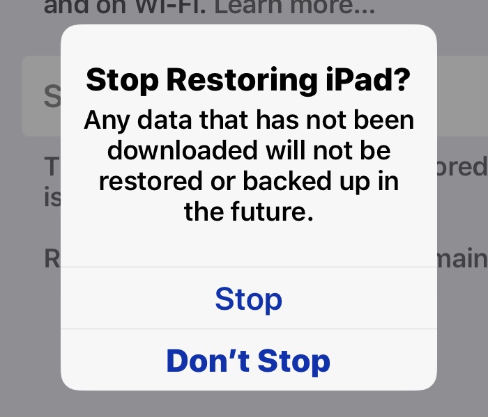 Cómo detener una restauración de iCloud en iPhone y iPad