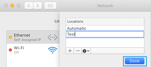 Nombre nueva opción de ubicación de red en Mac