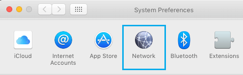 Opción de red en la pantalla de preferencias del sistema en Mac