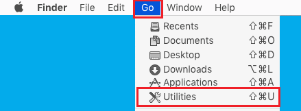 Opción de utilidades abiertas en Mac